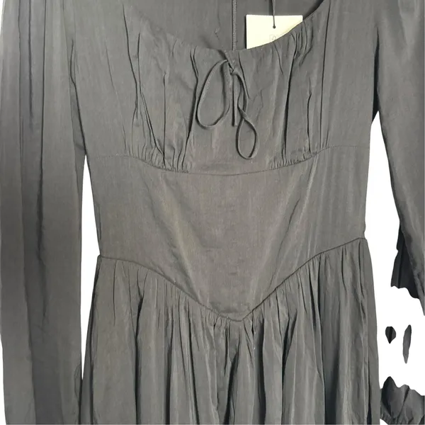 Reformation Oria Organic Cotton Long Sleeve Shirred V-Waist Scoop Midi Dress 0 - Image 9