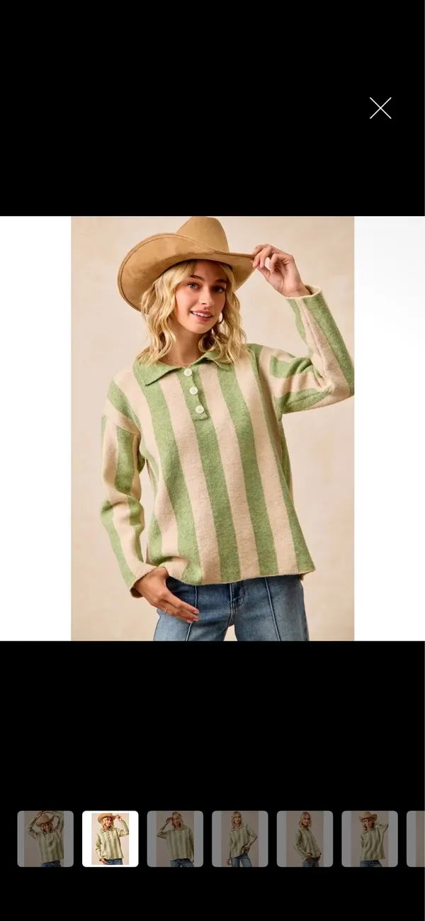 Bibi Olive and Green striped sweater - Image 2