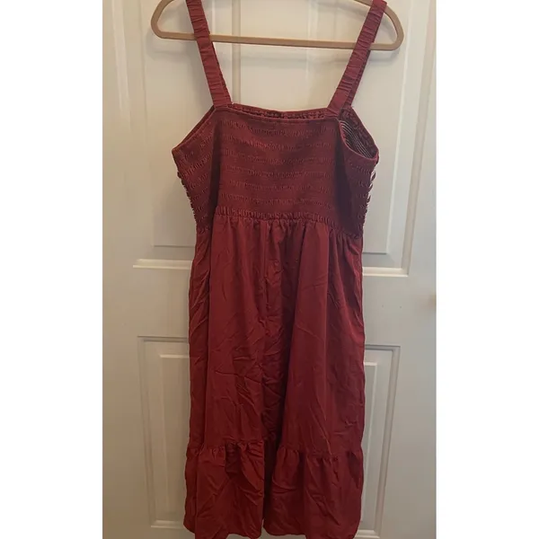 BTFBM Rust Red Smocked Tiered Midi Dress‎ XXL Boho Square Neck Sleeveless - Image 6