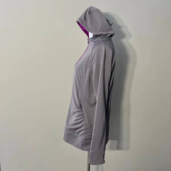 Salomon Hoodie Jacket Women Large Gray Ruched Full Zip Hiking Running Athleisure - Image 11