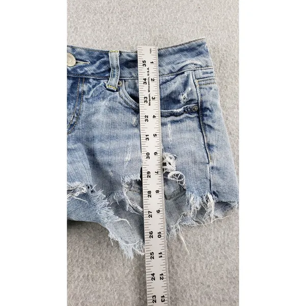 American Eagle Womens Sz 4 Distressed Denim Shorts Hi Rise Micro Short 32" Waist - Image 10