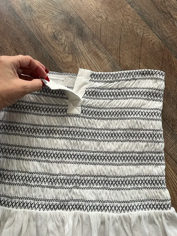 Maeve/ Anthropologie Smocked Split Tube Top white with ruffle hem black smocking - Image 5