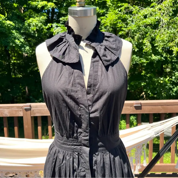 Anthropologie Black V-Neck Belted Halter Mini Dress Size Small - Image 5