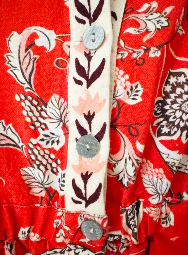 Farm Rio Button Front Balloon Sleeve Printed Romper, Size L - Image 14