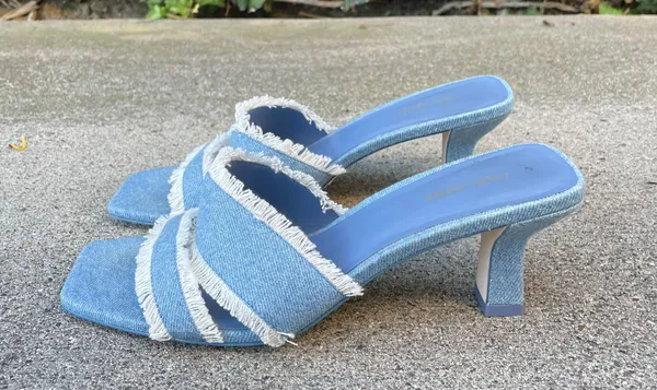 Fae denim fringe slides sandals size IT 39 US 9 - Image 5