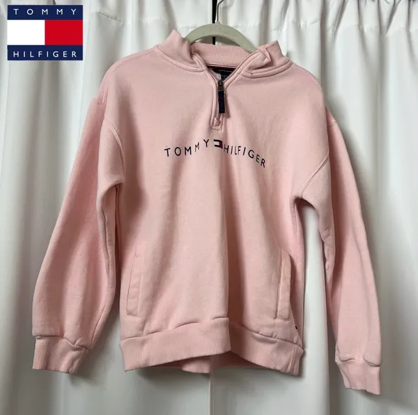 Tommy Hilfiger Light Pink Quarter Zip Sweatshirt With Pockets Kid's Extra Large - Image 2