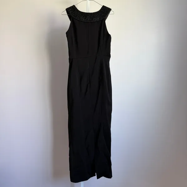 Brunya Black Maxi Dress Beaded Neckline‎ Sleeveless Formal Evening Gown Size 8 - Image 5