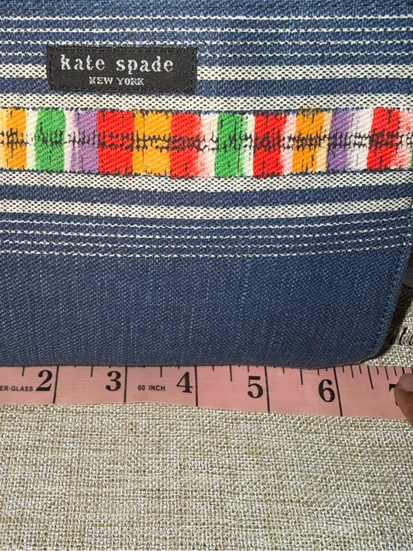 kate spade Navy Striped Canvas Pouch with Multicolor Embroidered Band - Image 2