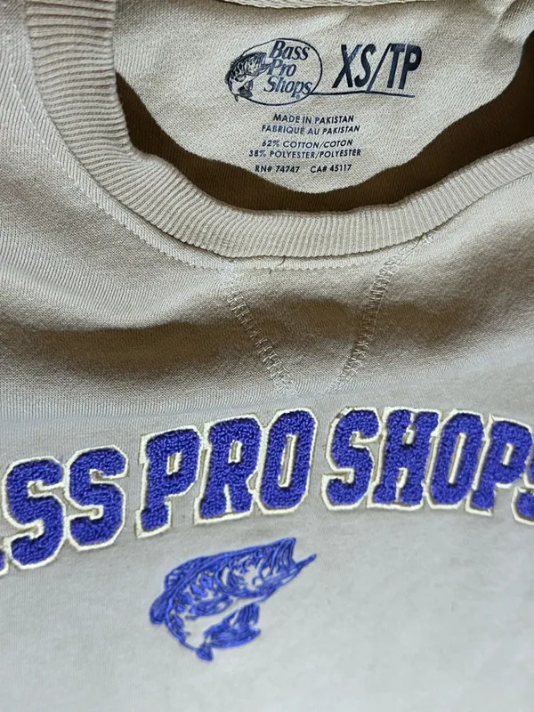 Bass Pro Shops Tan with Purple lettering Sweater - Image 3