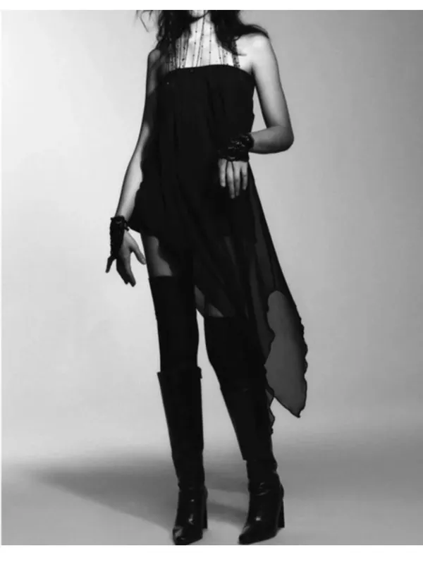 Zara Strapless Long Sheer Top Black - M - Image 2