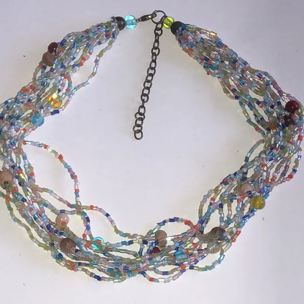 Multicolor Glass Beaded Boho Necklace Blue - Image 2