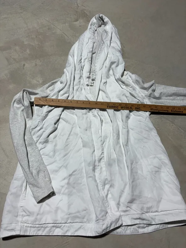 Lululemon Lightweight White Hooded cardigan m with Heather Gray/cream Sleeves 6 - Image 8