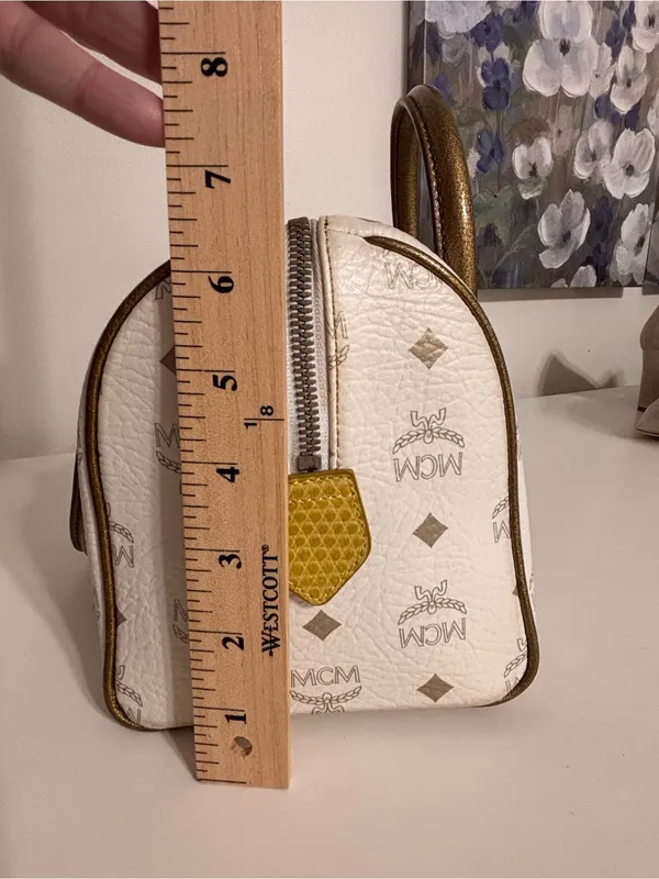 MCM Princess Lion Satchel H0501 White Visetos Bronze Python Trim Satchel - Image 14