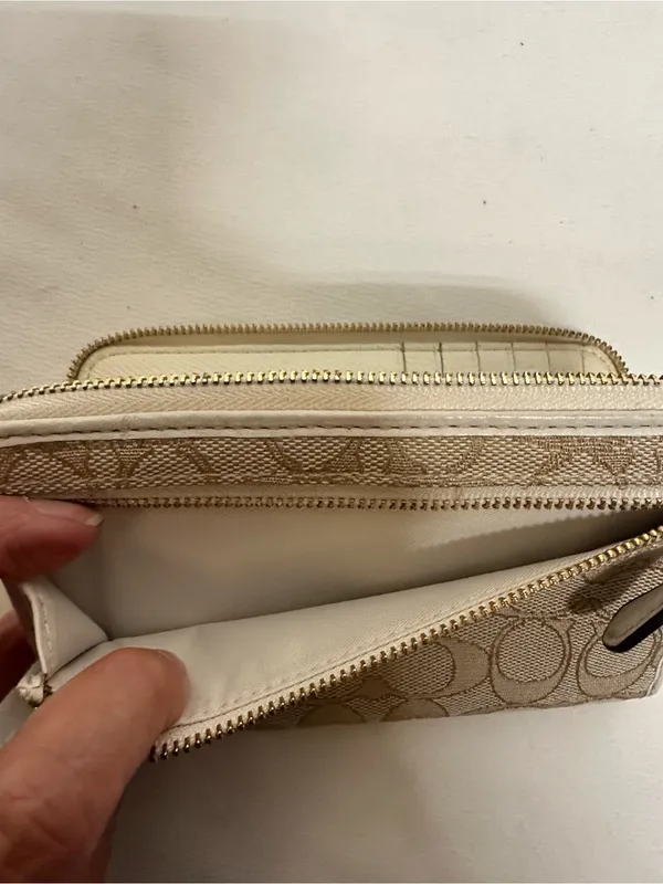 Coach Beige Signature Canvas Zip Wristlet with Leather Trim - Image 10