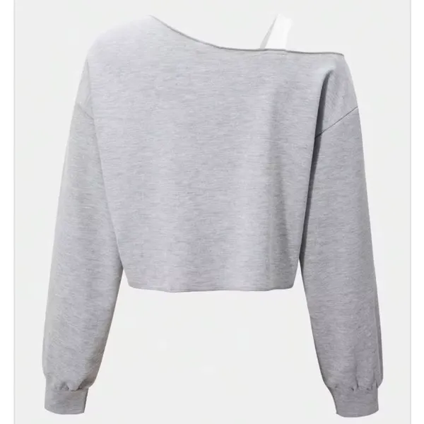 Shein Women’s S Asymmetrical Sweatshirt Gray Long Sleeve Cropped Top Raw Edge - Image 2