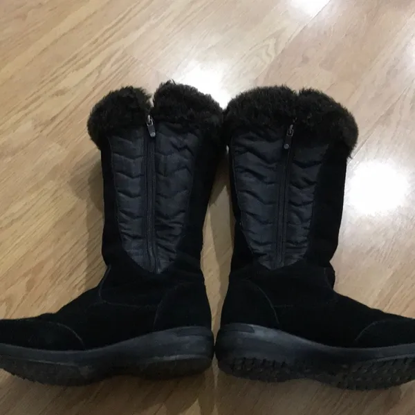 Lands’ End Tall Black Suede Faux Fur Trimmed Boots - Image 2