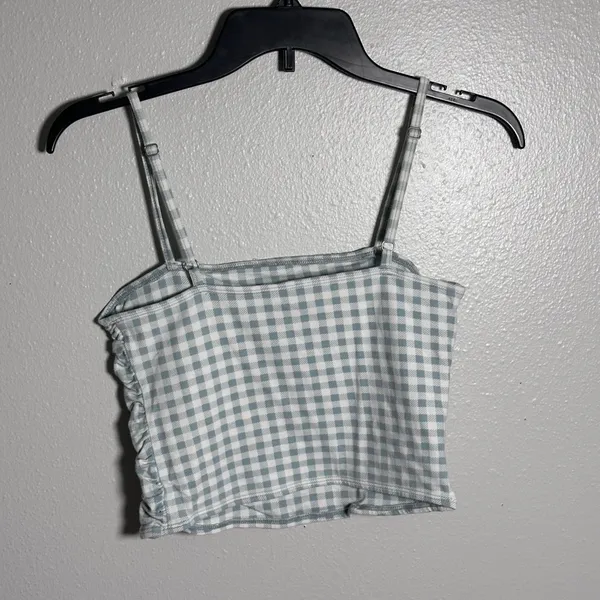 Hollister Women Blue/White Crop Top plaid top‎ size M - Image 5