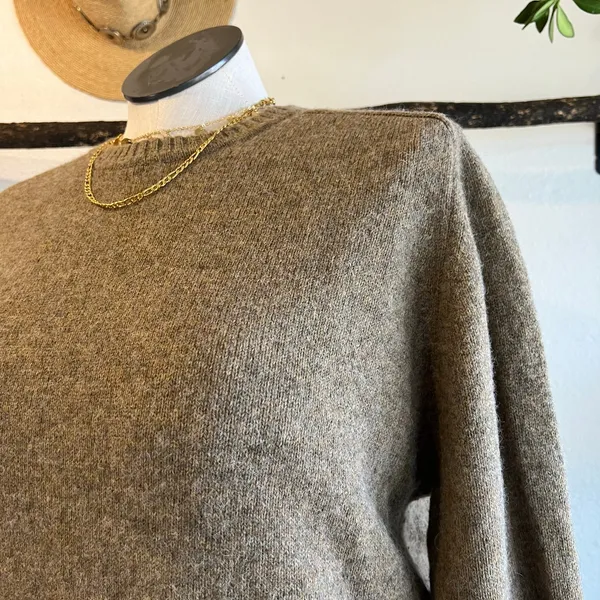 Banana Republic Tan Unisex Lambswool Alpaca Knit Elbow Patch Sweater Size XL - Image 3