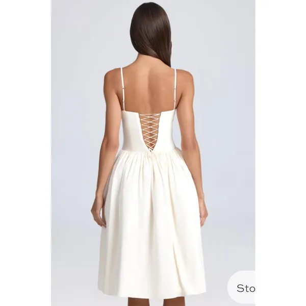 Oh Polly Floral Appliqué Midi Dress in Ivory Size 6 New - Image 2