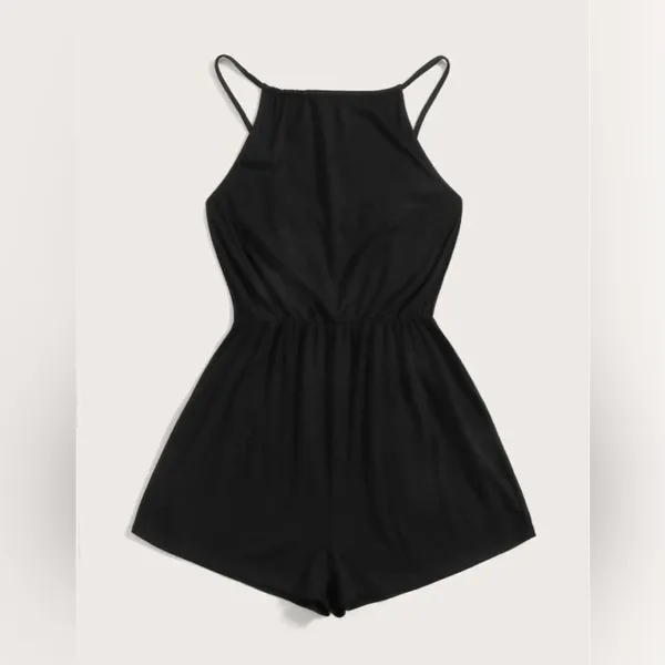 Black Patterned High Neck Cotton Romper XS - Image 2