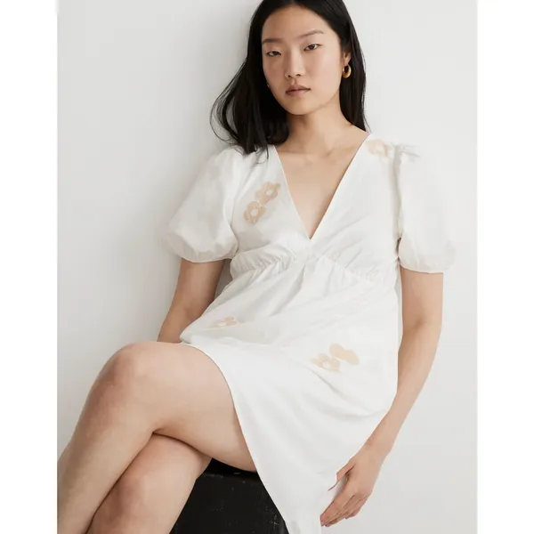 Madewell Annamarie Mini Girly Gauzy Poofy Cotton Dress White Floral NWT size 00 - Image 9