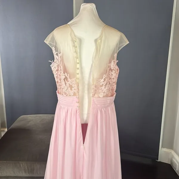 Woman’s Pink Formal Dress Gown with Sheer Lace Top Leg Slit Zip Back Size 14 - Image 8