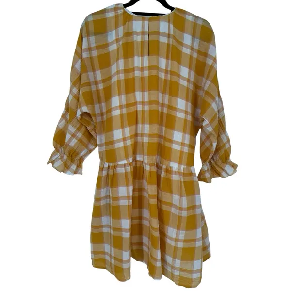 NWT Mango Checked 3/4 Sleeve Cotton‎ Mini Dress Size 6 Feminine Academia Preppy - Image 6