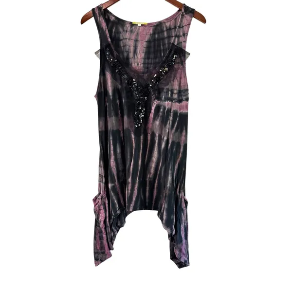Gianni Bini Tie Dye Sequin Tank Top Sleeveless Handkerchief Hem M‎ - Image 2