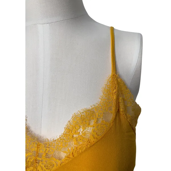 Forever 21 Mustard Yellow Lace Trim Camisole Top Small‎ Adjustable Straps - Image 5