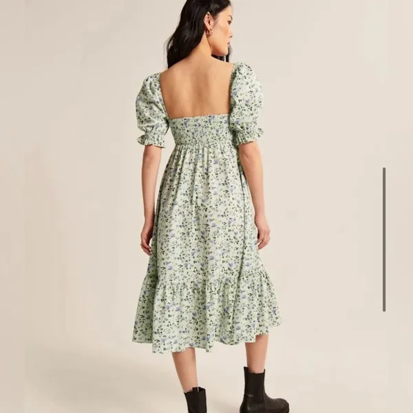Abercrombie puff sleeve midi dress, green floral - Image 3