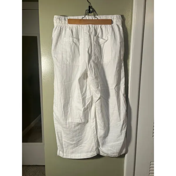 Old Navy Women's Sz Medium Petite Gauzy Wide Leg Pant Rope Tie Calla Lilly White - Image 6