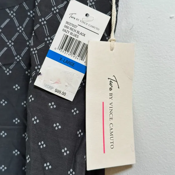 Two by Vince Camuto Sleeveless Button Down Shirt XL Black Geometric High-Low NEW - Image 5