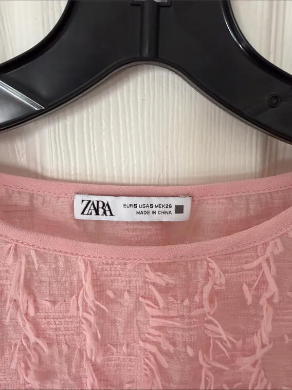 Zara Pink Textured Short Sleeve Top small - Image 2