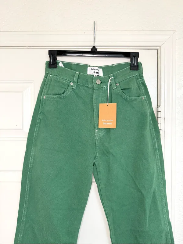 Reformation NWT Green Grass High-Rise Straight‎ Jeans Size 26 - Image 3