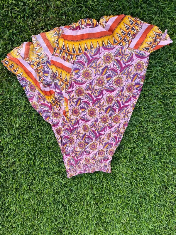 Angie Boho Floral High-Low Midi Skirt Medium Pink Purple Orange Festival - Image 3