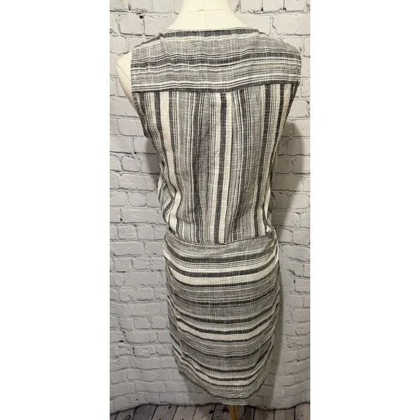 Anthropologie Drew Gray Stripe Tie Front Linen/rayon Dress Size S - Image 4