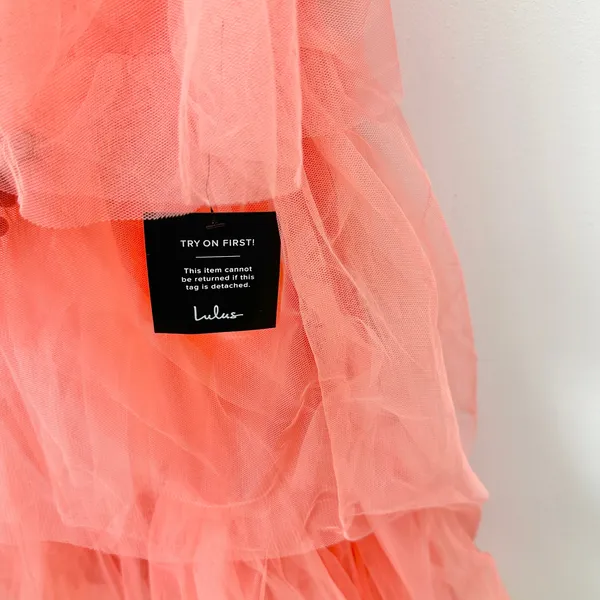 Lulus Tulle For Love Coral Pink Mesh Tulle Tiered Ruffled Maxi Dress Medium NWT - Image 7