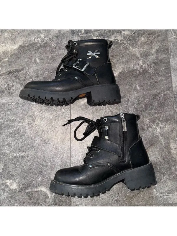 Xelement Black Leather Lace Up Boots Oil Resistant Style 2451 Size 7.5 - Image 2
