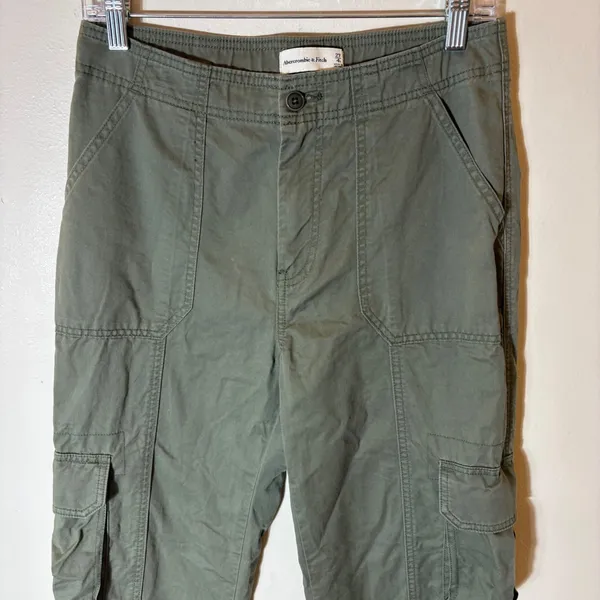 Abercrombie & Fitch Cargo Pants Olive Green Utility Pockets Straight Leg Size 27 - Image 2