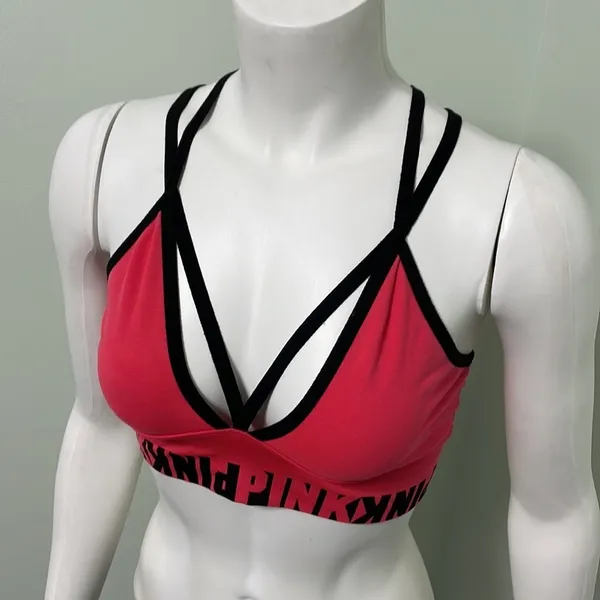 PINK VS Cool & Comfy Strappy Bralette Medium Neon Candy Coral - Image 3