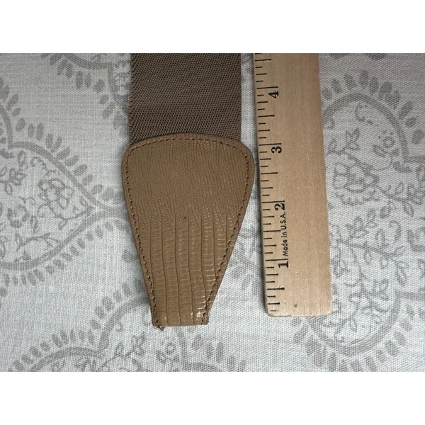 Vintage Statement Belt Womens Elastic‎ Waist 90s Retro Wide Brown Tan M/L Hook - Image 9