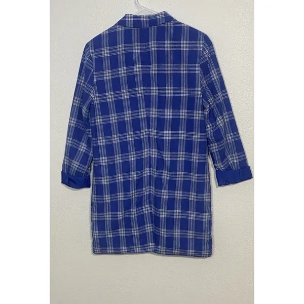 BB Dakota Steve Madden Women's Blue White Plaid Long Blazer Jacket Collared S - Image 10