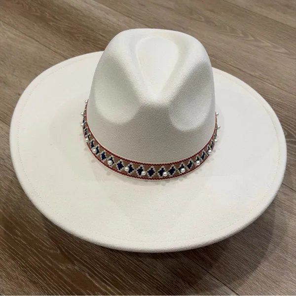 NWT Pearl Band Fedora Hat Boho One Size Boutique - Image 4