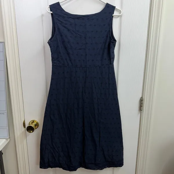 Tommy Hilfiger navy blue sleeveless embroidered hem zip casual knee dress small - Image 8