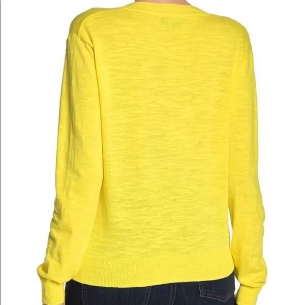 J. Crew Slub Knit V-Neck Long Sleeve Sweater Top L Neon Yellow Bright Blouse - Image 2