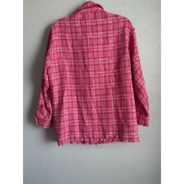ZARA Pink Plaid Tweed Shacket Oversized Shirt Jacket Boucle Coquette XS NEW - Image 12