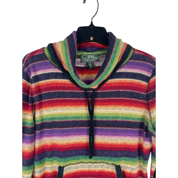 Lauren Ralph Lauren Active L Rainbow Striped Cowl Neck Top Long Sleeve Y2K Top - Image 2