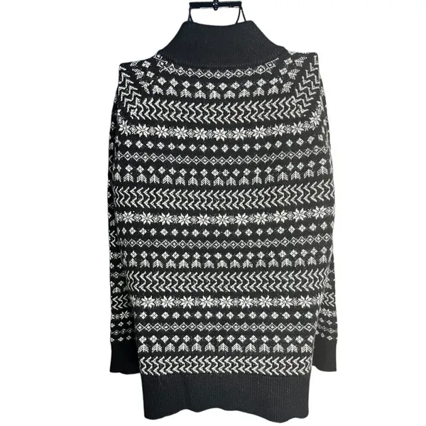 Lou & Grey‎ Women's S Fair Isle Zip Turtleneck Sweater Black White Nordic Winter - Image 6