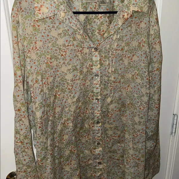 L.L. Bean Retro 70s Style Blouse Green Size XL - Image 3