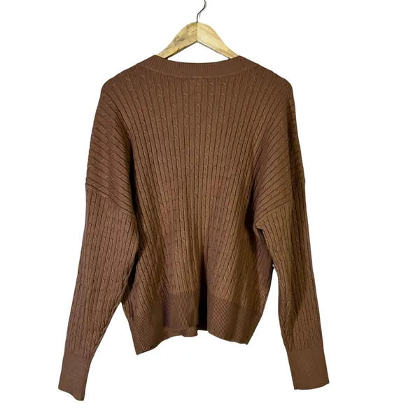 NWT Anne Klein Cable Knit V-Neck Sweater Cognac Brown Classic Preppy Size XL - Image 5